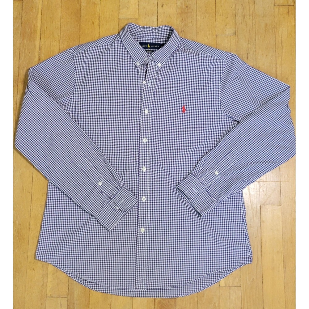 Polo Ralph Lauren Mens XL Slim Fit Purple Gingham Cotton Sport Shirt Red Pony - Picture 2 of 8
